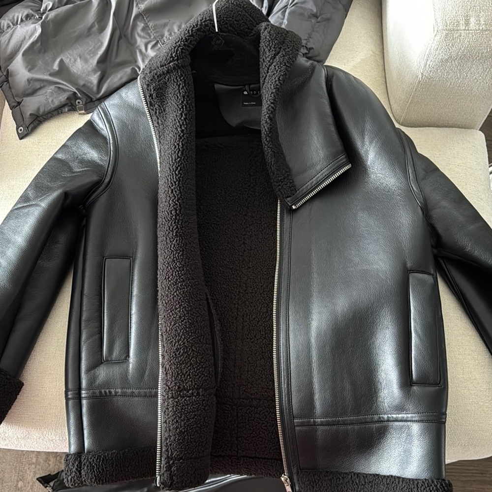 Black Shearling Lined Leather Jacket